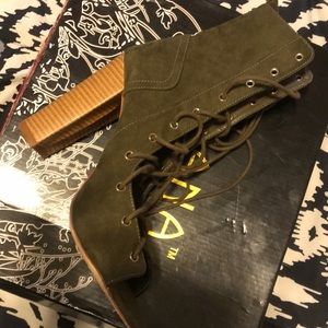 Nice olive peep toe lace up bootie